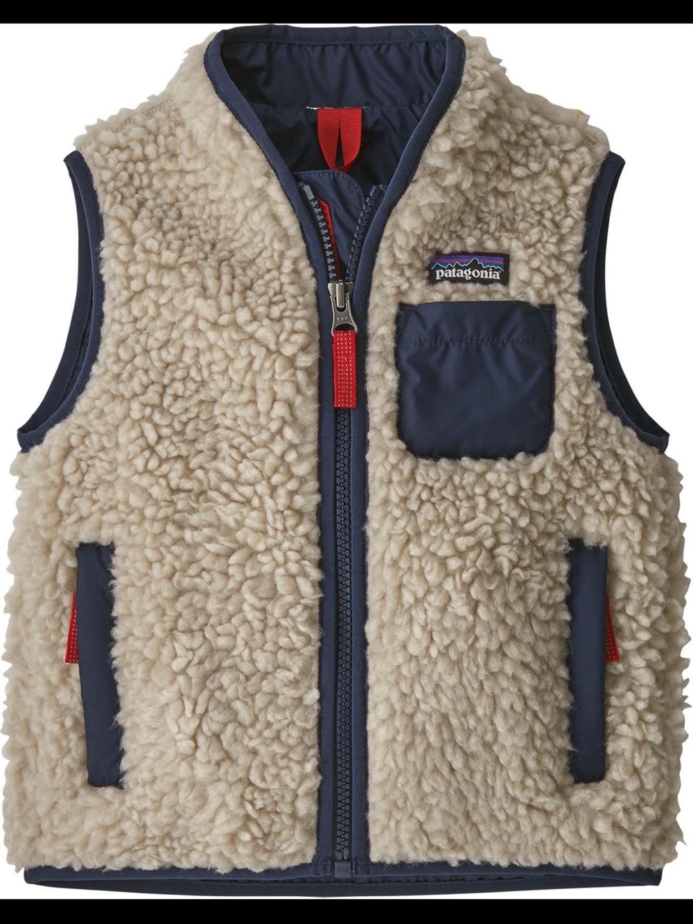 Patagonia Kids Retro-X Sherpa Fleece Vest Cream Navy Full Zip Size 2T
